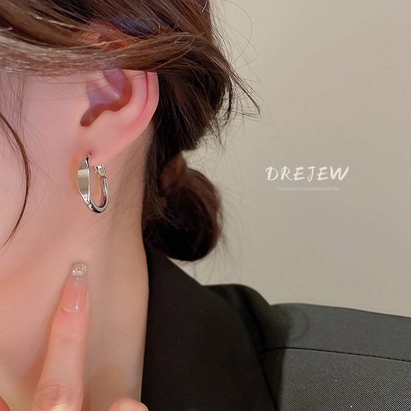 DREJEW Khuyên tai kim loại hình tròn đơn giản phong cách thời trang