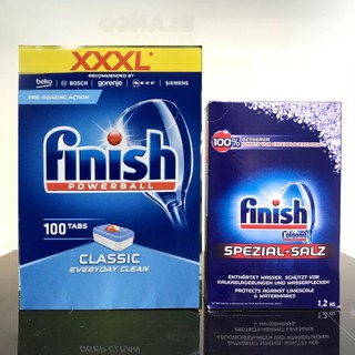 Combo Viên rửa chén Finish 100 viên + Muối rửa bát Finish 1.2kg