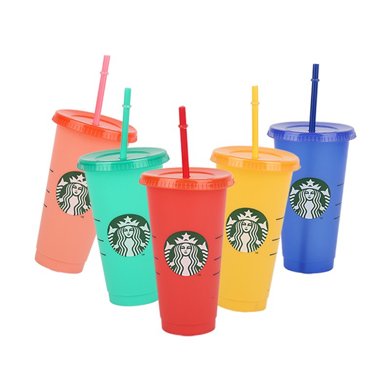 Ly Nhựa Uống Rượu Starbucks Thay Đổi Màu Sắc Có Nắp Đậy Tái Sử Dụng Được 24 Oz