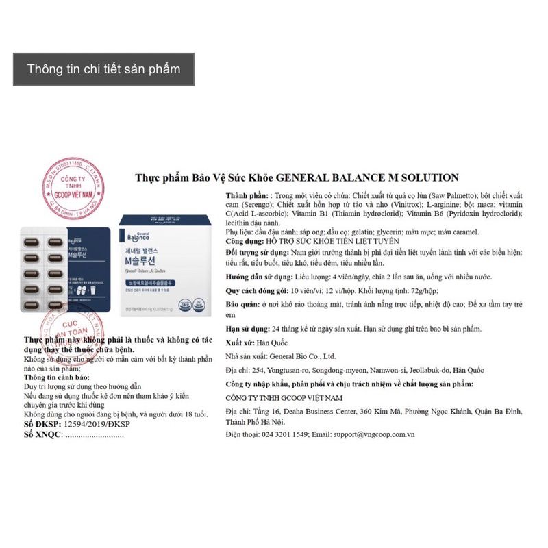 Thực phẩm bảo vệ sức khỏe General Balance W Solution