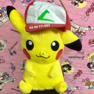 Thú bông Pikachu đội nón tag BANPRESTO 23cm ko đo tai và nón