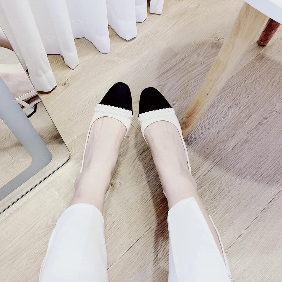 Giày cao gót Sandal 2 Phân Quai Cài Mũi chuỗi Ngọc Sang Chảnh X6