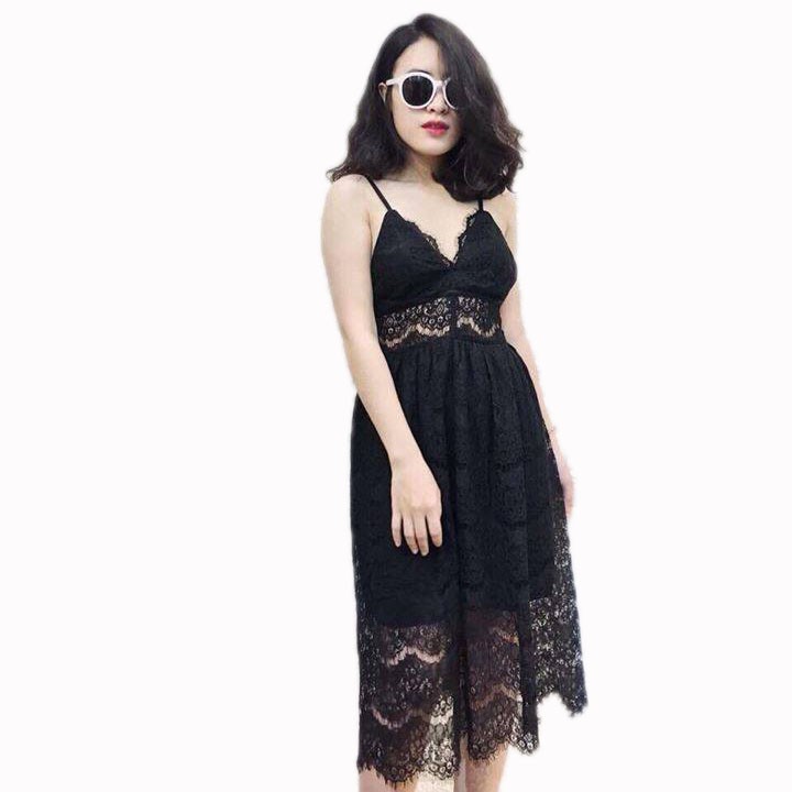 ĐẦM MAXI REN DÀI HAI DÂY HỞ LƯNG