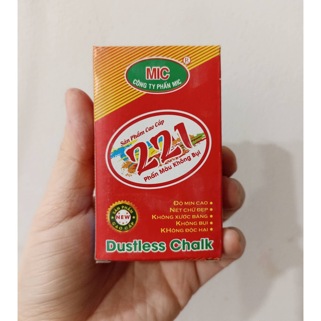 Phấn học sinh không bụi viết bảng đen xanh Mic trắng màu hộp 10 viên