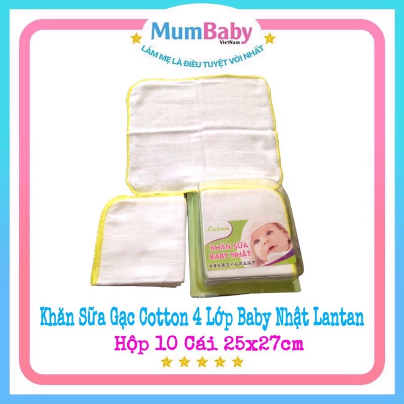 [Video Hình Ảnh Thật] Khăn Sữa Gạc Cotton 4 Lớp Baby Nhật Lantan Hộp 10 Cái 25x27cm