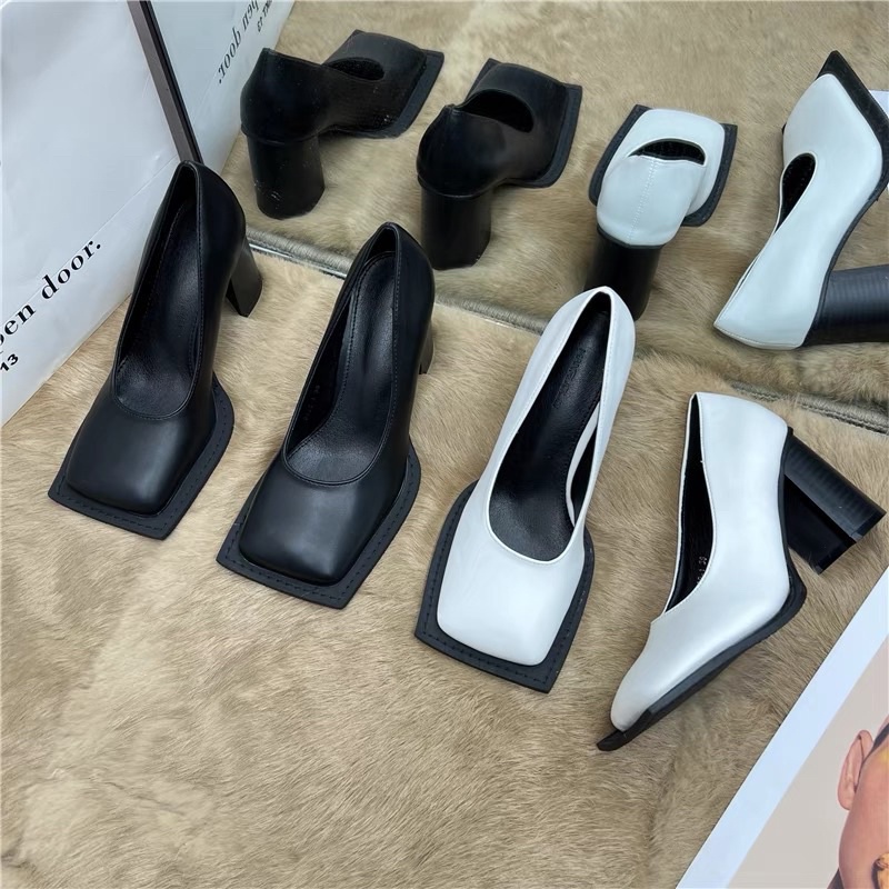 Giày cao gót mũi vuông dẹt đế 8cm- hàng hot 2022