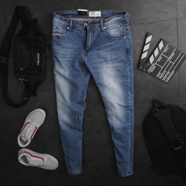 Quần Jean Nam VNXK xanh rêu rách - Jean co giãn