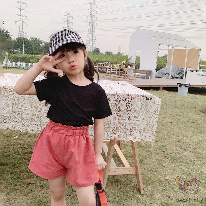 Áo Thun Tay Ngắn Màu Trơn Phong Cách Hàn Quốc Cho Bé Gái