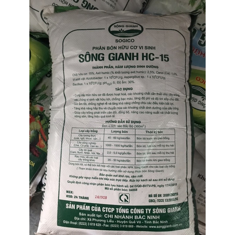 Phân bón hữu cơ vi sinh Sông Gianh (bao 10kg)