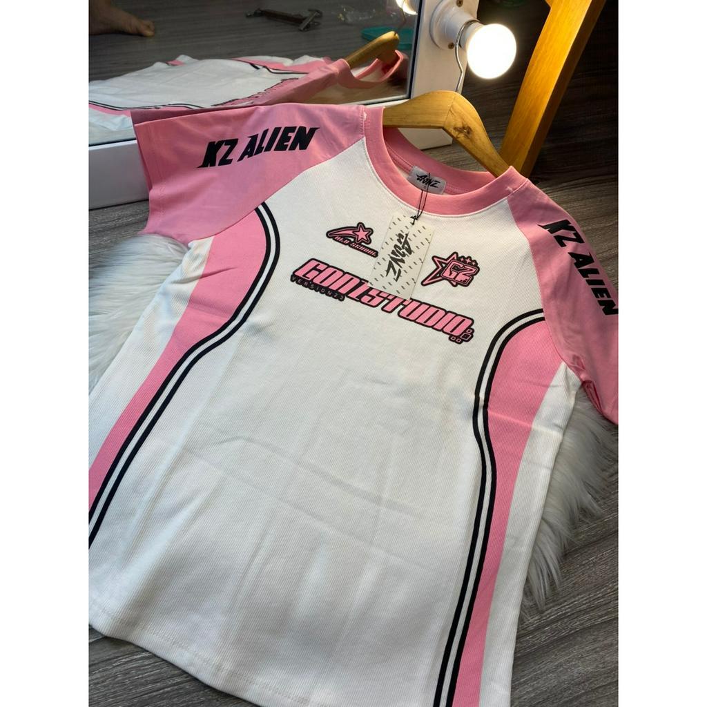 Áo Thun Baby Tee Màu Trắng Viền Hồng Gonz Studio Phong Cách Dể Thương