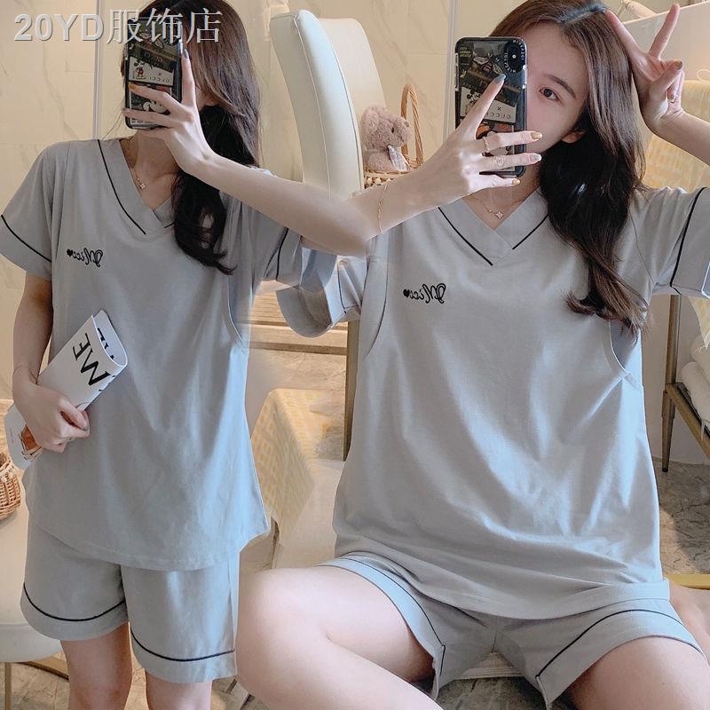♤Bà bầu đồ ngủ mùa hè mang thai cotton ngắn tay phù hợp với quần áo giam giữ mùa hè đồ ngủ mỏng cho con bú ra cho con bú