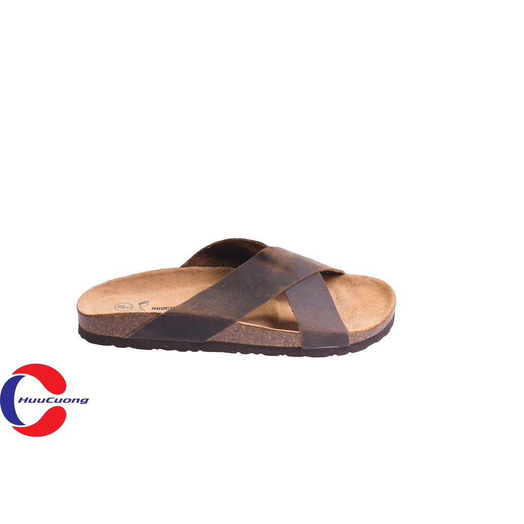 Dép quai chéo da bò nâu đế trấu | BigBuy360 - bigbuy360.vn
