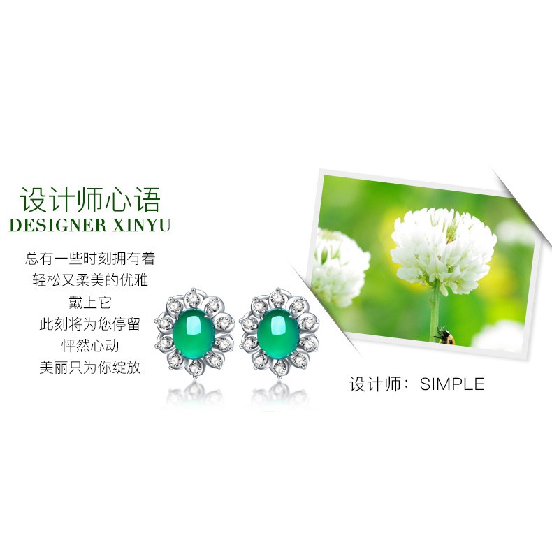 Bông Tai Mạ Bạc 925 Đính Đá Zircon Xanh Kiểu Dáng Đơn Giản