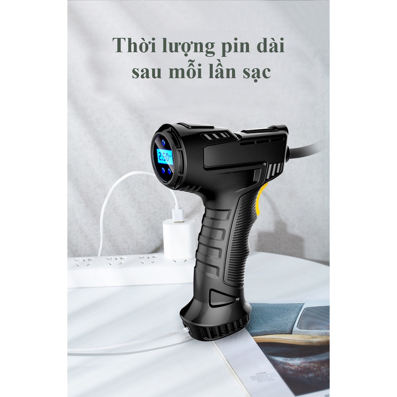 Bơm xe đạp tự động áp lực cao, bơm xe máy màn hình điện tử, sạc bằng củ sạc điện thoại, tự động ngắt khi đủ áp suất