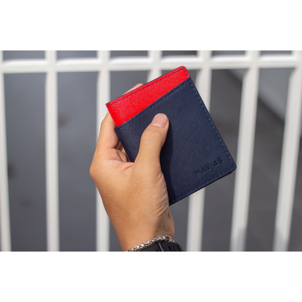 Ví Da Seashell Grid Frame Wallet HAVIAS Xanh Navy Đỏ