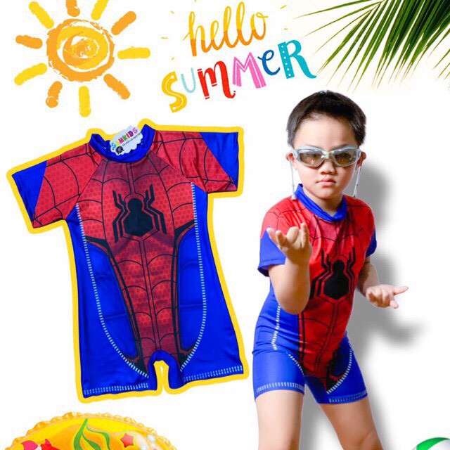 [HÌNH THẬT] Bộ đồ bơi người nhện (spiderman) cho bé 11-30kg