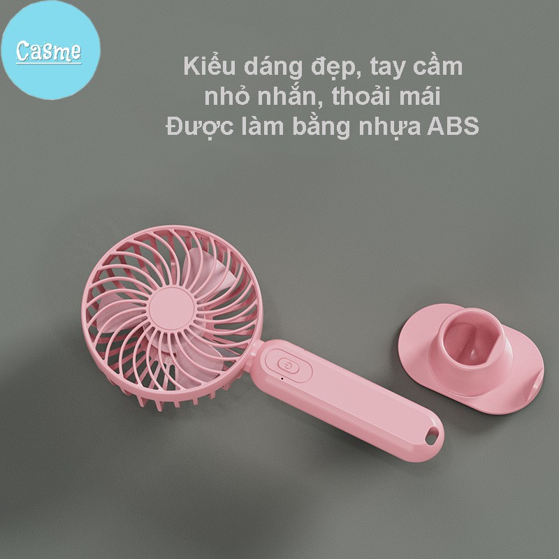 Quạt mini cầm tay Casme, cổng sạc USB, có đế để bàn, giá đỡ điện thoại - Q006