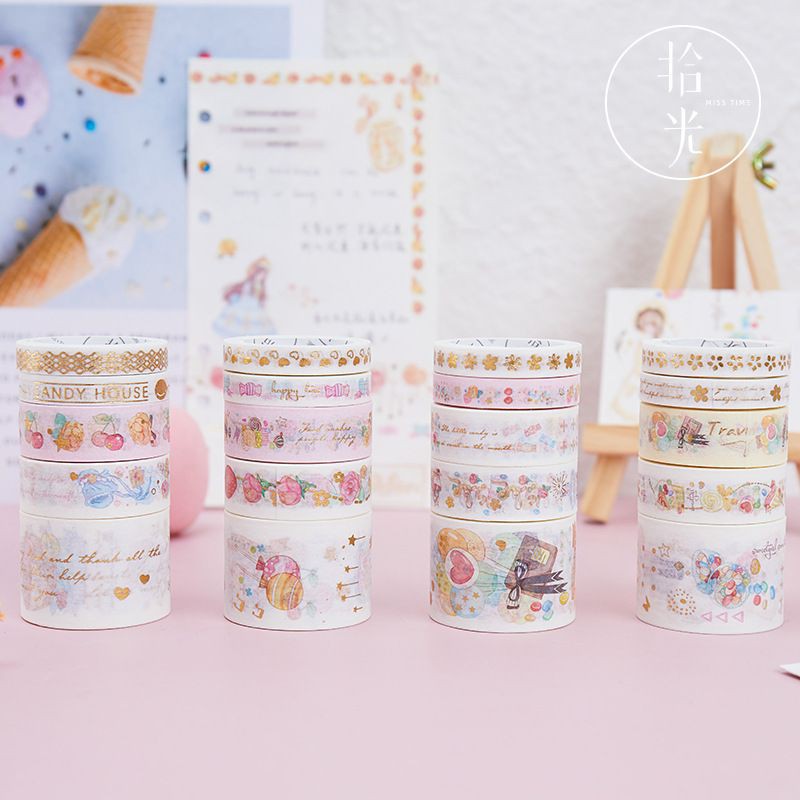 Set 5 cuộn băng dính washi tape 5m trang trí có nhũ