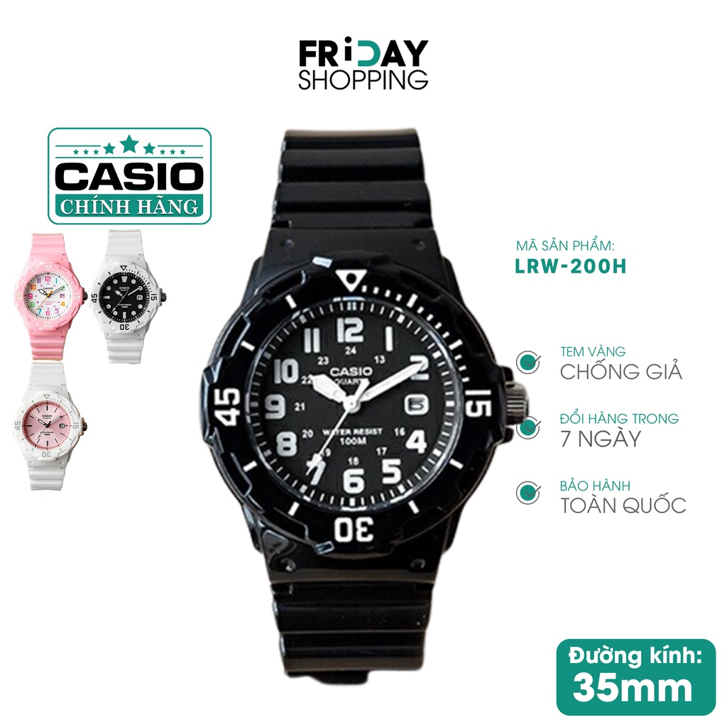 Đồng hồ Casio cho bé gái dây cao su chống nước LRW-200H chính hãng Fridayshopping