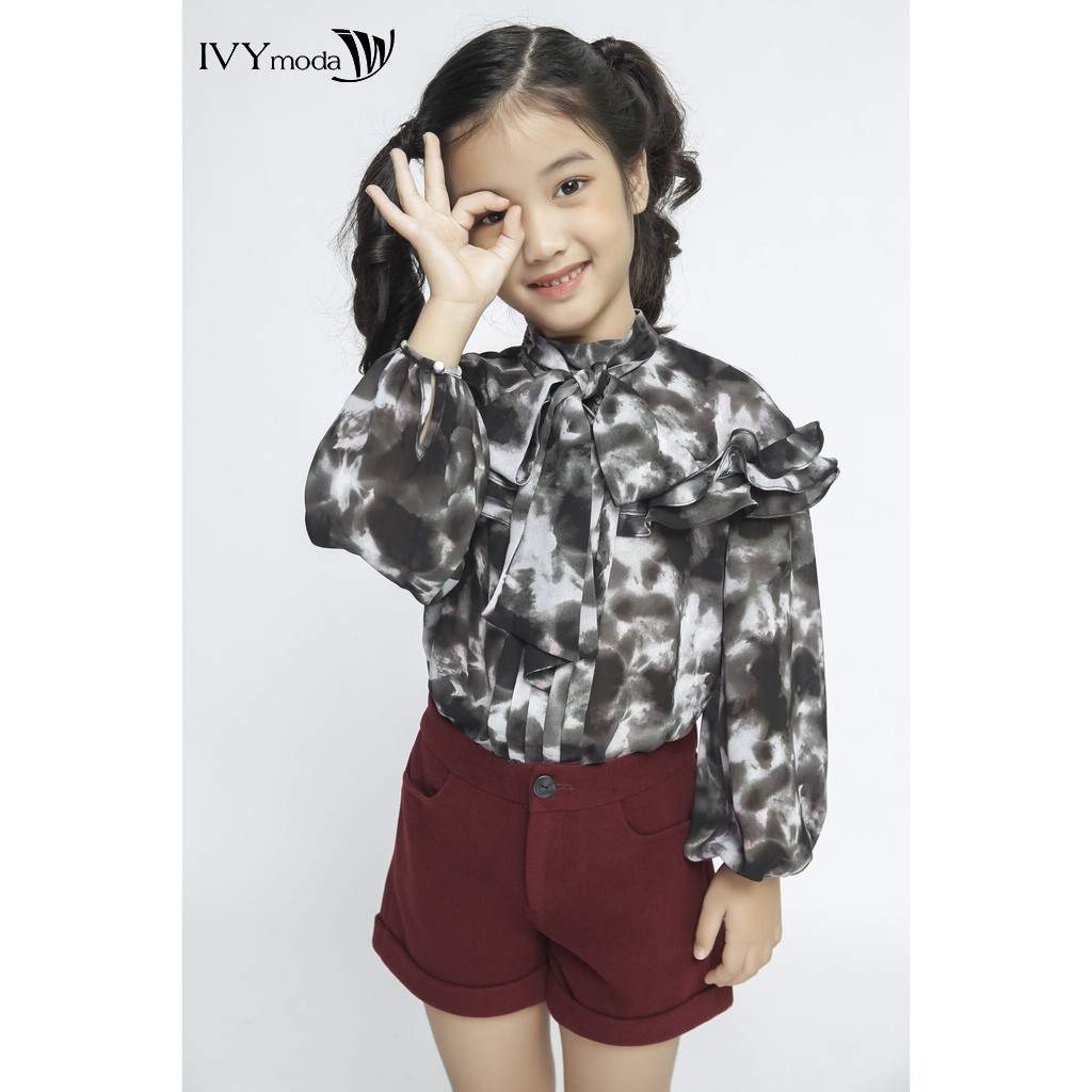 Áo sơ mi cổ nơ bé gái IVY moda MS 17G0379