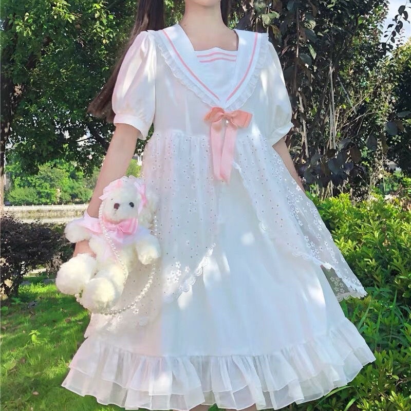 Váy đầm lolita trắng ngắn tay ( sẵn )