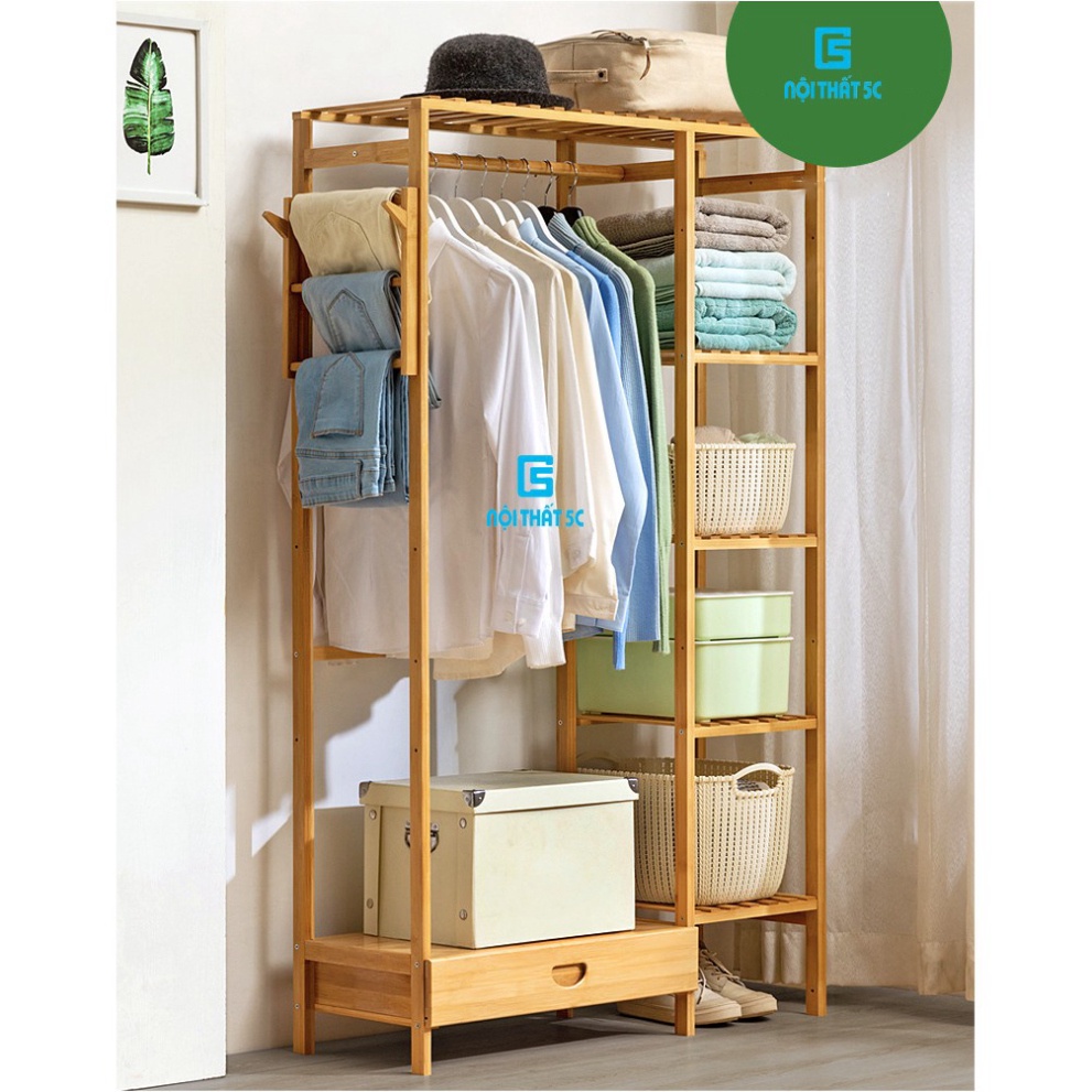 Tủ quần áo khung gỗ tre tự nhiên loại lớn lắp ráp phù hợp mọi không gian