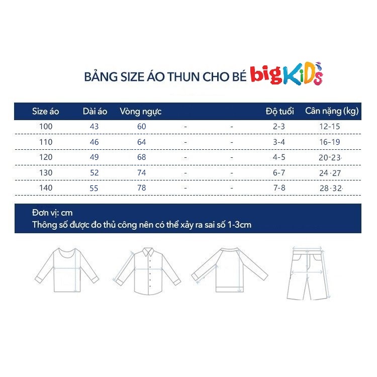 Áo thun dài tay bé trai size đại thun đông xuất dư cho bé từ 2 đến 10 tuổi BigKids