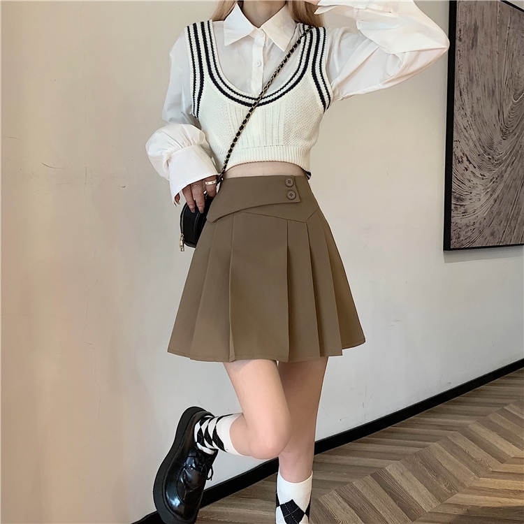 Chân váy xếp li lưng cao thiết kế đơn giản thời trang