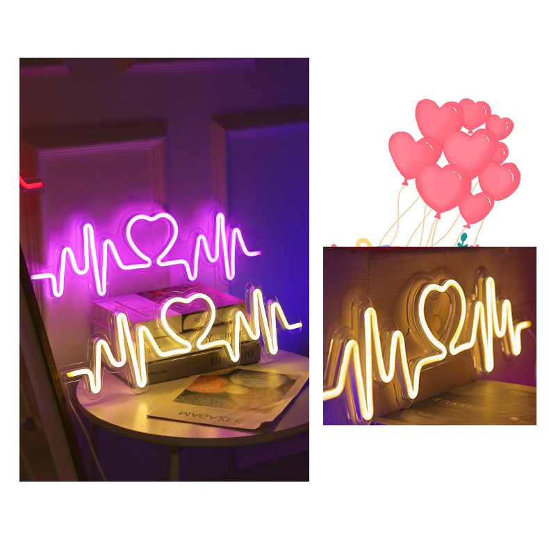 Đèn led neon trang trí mẫu Nhịp đập Trái tim chiếu sáng tường trang trí trong bầu không khí bố trí phòng ngủ