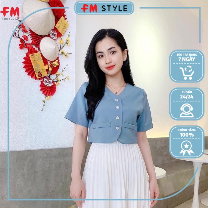 Áo Kiểu Vest Có Nút Phối Túi Hàn Quốc | Áo kiểu tay ngắn cổ chữ V dành cho nữ | Fmstyle Shop 220103421