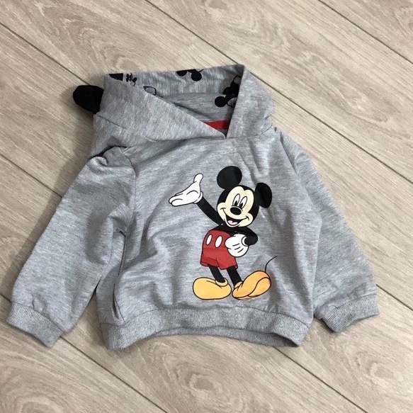 Áo nỉ bé trai - Áo nỉ hoodie MICKEY HM màu ghi cho bé trai size 1-5t