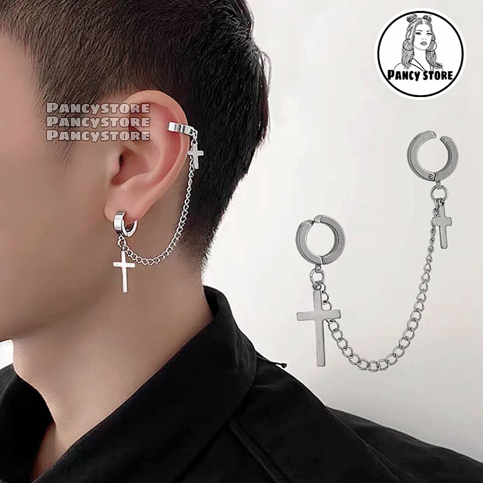 kẹp tai thánh giá không cần xỏ lỗ titan không gỉ Unisex nam nữ