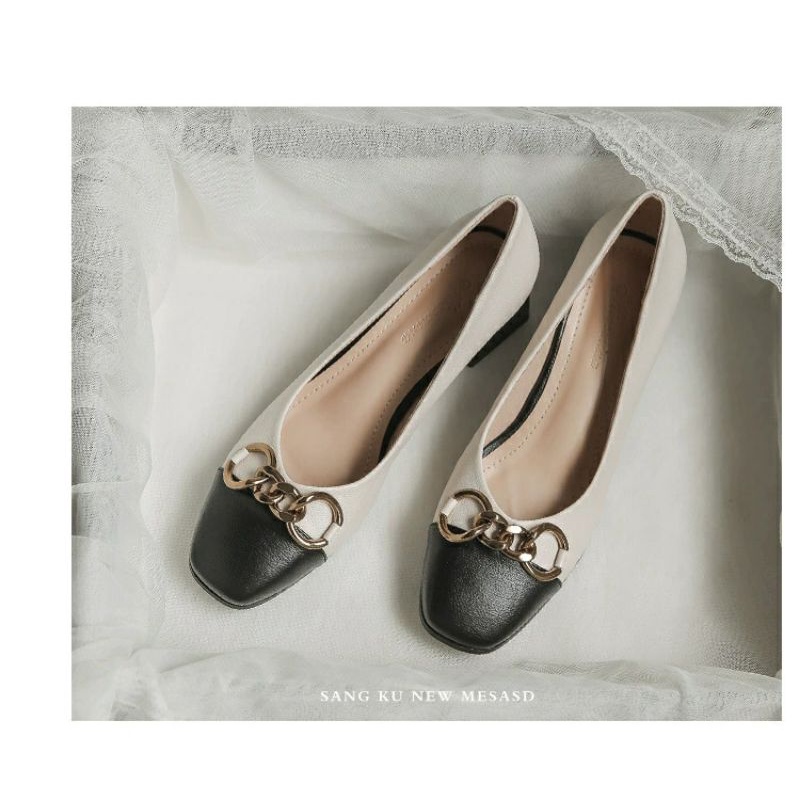 Giày công sở gót vuông vá mũi màu siêu đẹp da mềm gót vuông dễ đi