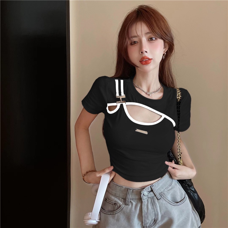 Áo thun IELGY tay ngắn dáng ôm thiết kế độc đáo thời trang cho nữ