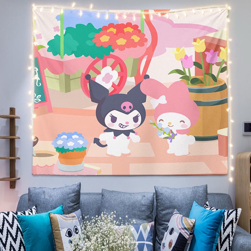 Thảm Vải Treo Tường Trang Trí In Hoạt Hình Kuromi Melody Dễ Thương