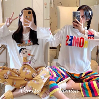 Bộ đồ bầu HOẠT HÌNH dễ thương thiết kế THUN SỮA dài tay cho mẹ bầu và sau sinh mặc mùa thu đông BD939