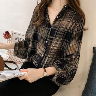 Áo Sơ Mi Tay Dài Cổ Bẻ Hoạ Tiết Kẻ Sọc Thoải Mái Cho Phái Nữ Size M-4Xl