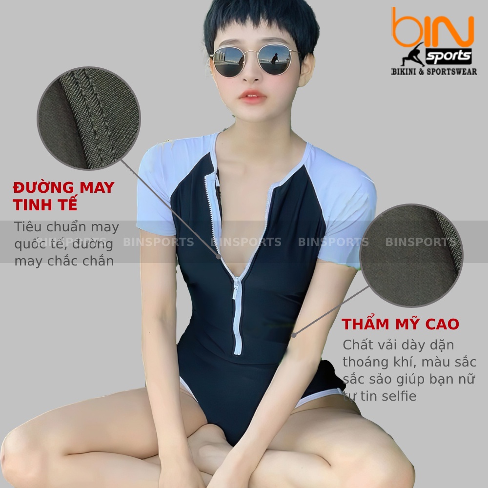 Bikini Nữ 1 Mảnh Liền Thân Ngắn Tay Nhiều Màu Freesize Bin Sports BHV097