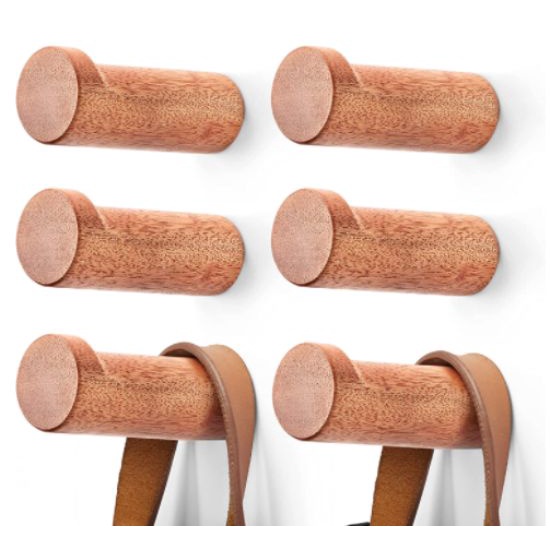 Set 6 Móc treo tường, móc gỗ treo đồ gắn tường thiết kế đơn giản, phù hợp với mọi không gian trong nhà