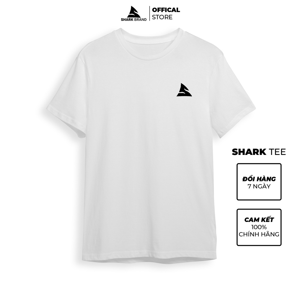 | TẶNG KHẨU TRANG | Áo Phông Trắng Basic Trơn Thun Cotton Nam Nữ Unisex Form Rộng Cổ Tròn | Shark Brand Sharks Sports