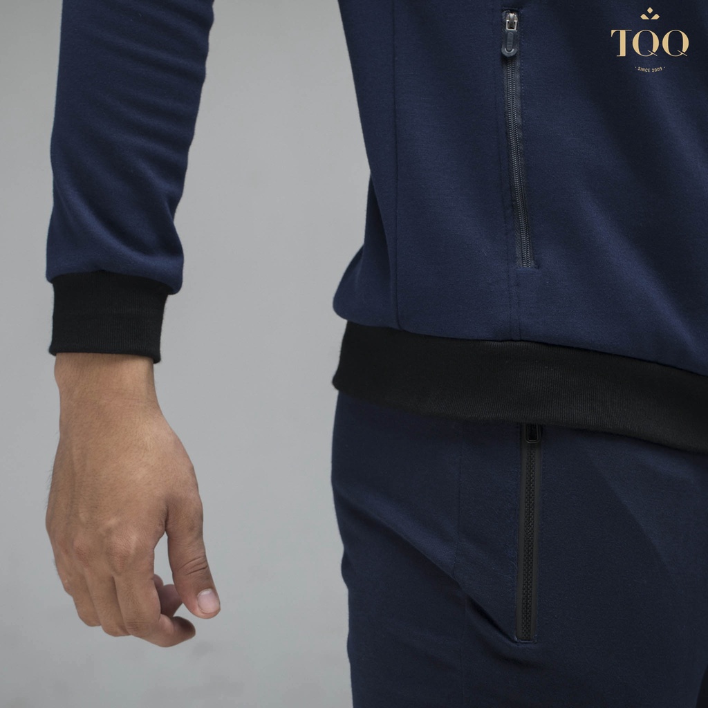 Bộ nỉ thể thao thu đông TQQ chất vải thun cotton co dãn 4 chiều, áo có mũ AT/QT1802 có 2 màu ghi, xanh than