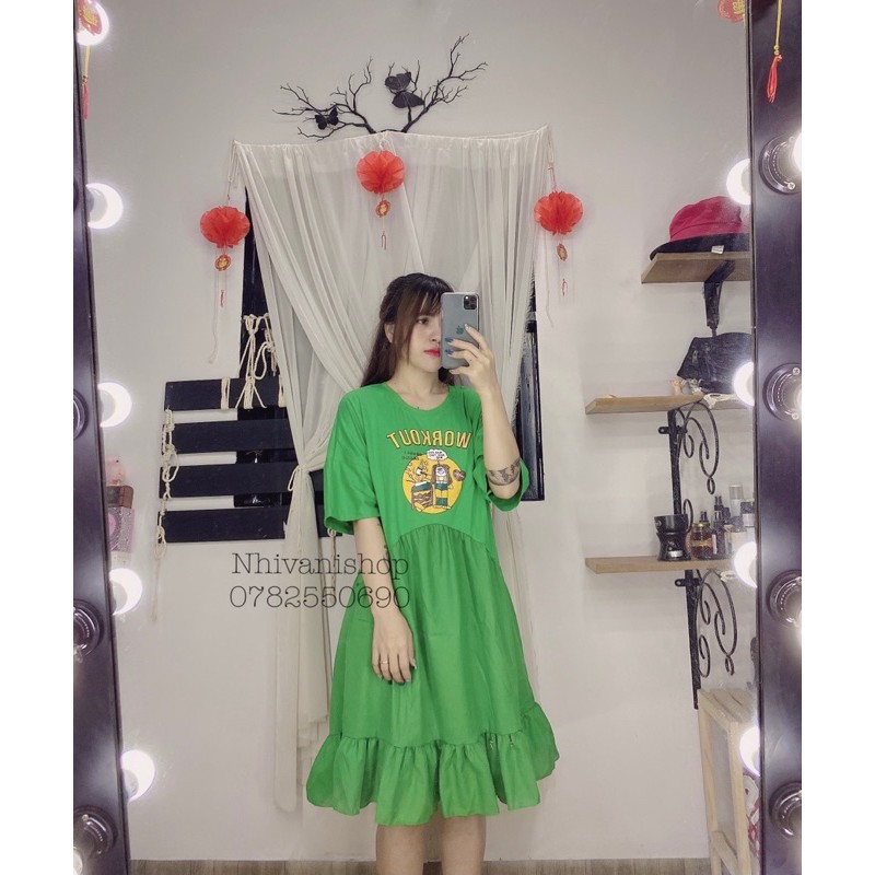 đầm babydoll đuôi cá form rộng , bầu bì bon chen che bụng che đùi thoải mái