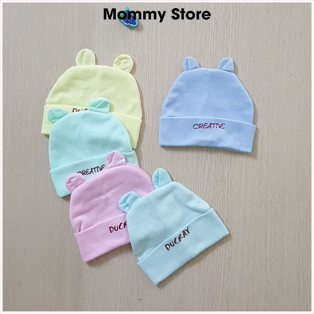 Mũ sơ sinh có tai 2 lớp chất liệu cotton mềm mại cho bé