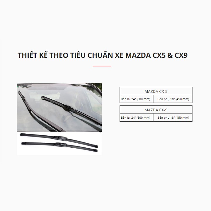 Bộ 2 gạt mưa Silicon theo xe Mazda CX5 2015-2019 phụ kiện đồ chơi ô tô