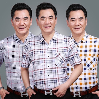 Áo sơ mi tay ngắn họa tiết sọc caro thời trang cho nam trung niên