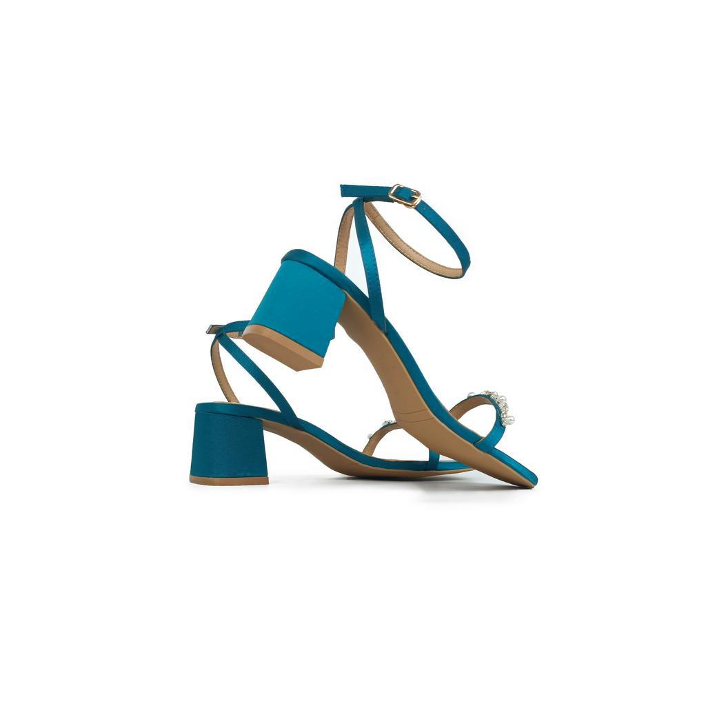 Sandal gót vuông 5p quai ngang đính đá PEARL HADU M597 - BH 24 tháng