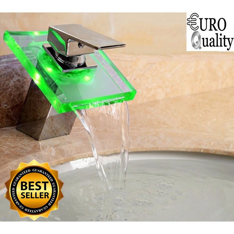 [Euro Quality] Vòi Lavabo Nóng Lạnh Kính Cường Lực Đổi Màu Theo Nhiệt Độ Nước