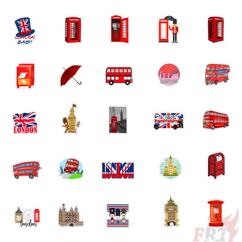 ❉ British Culture &amp; Art Series 01 London Bus Stickers ❉ 50Pcs/Set Fashion Mixed DIY Decals Doodle Stickers