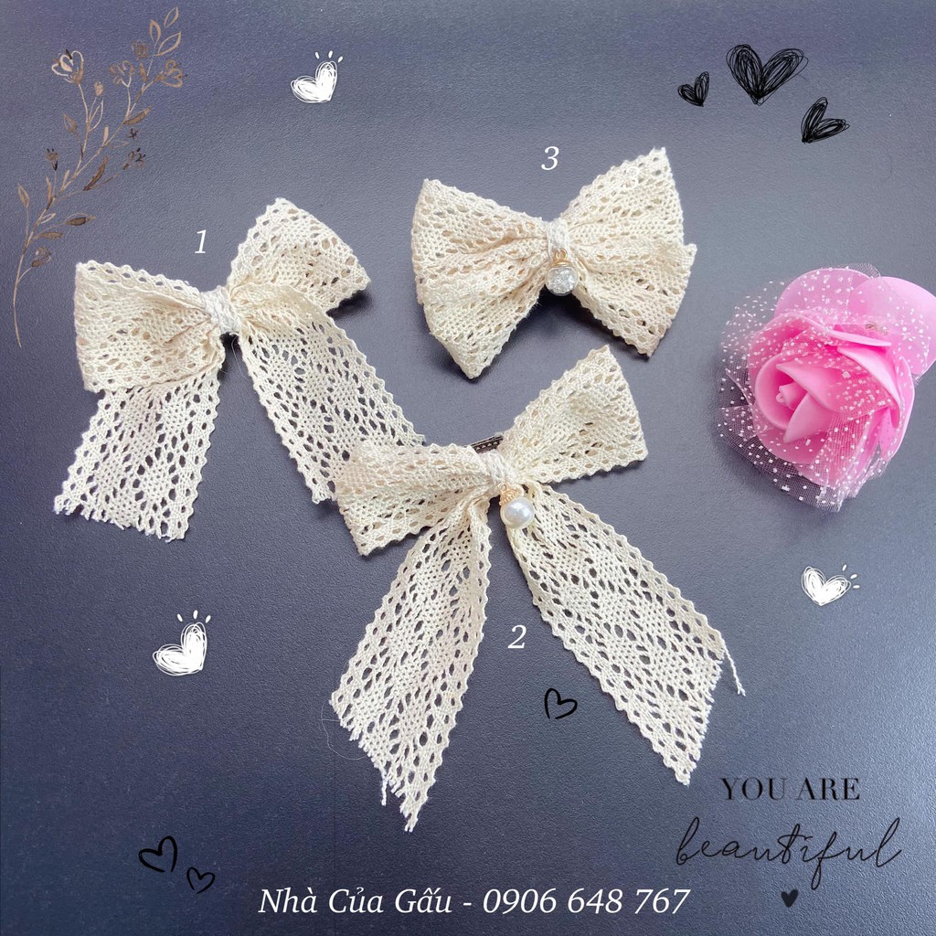 Kẹp tóc nơ ren vintage ngọt ngào KN03
