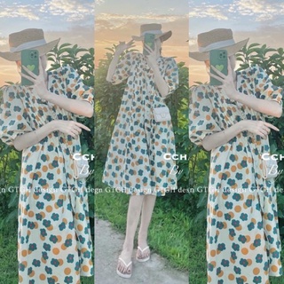 Váy bầu dáng babydoll hoạ tiết hoa cao cấp